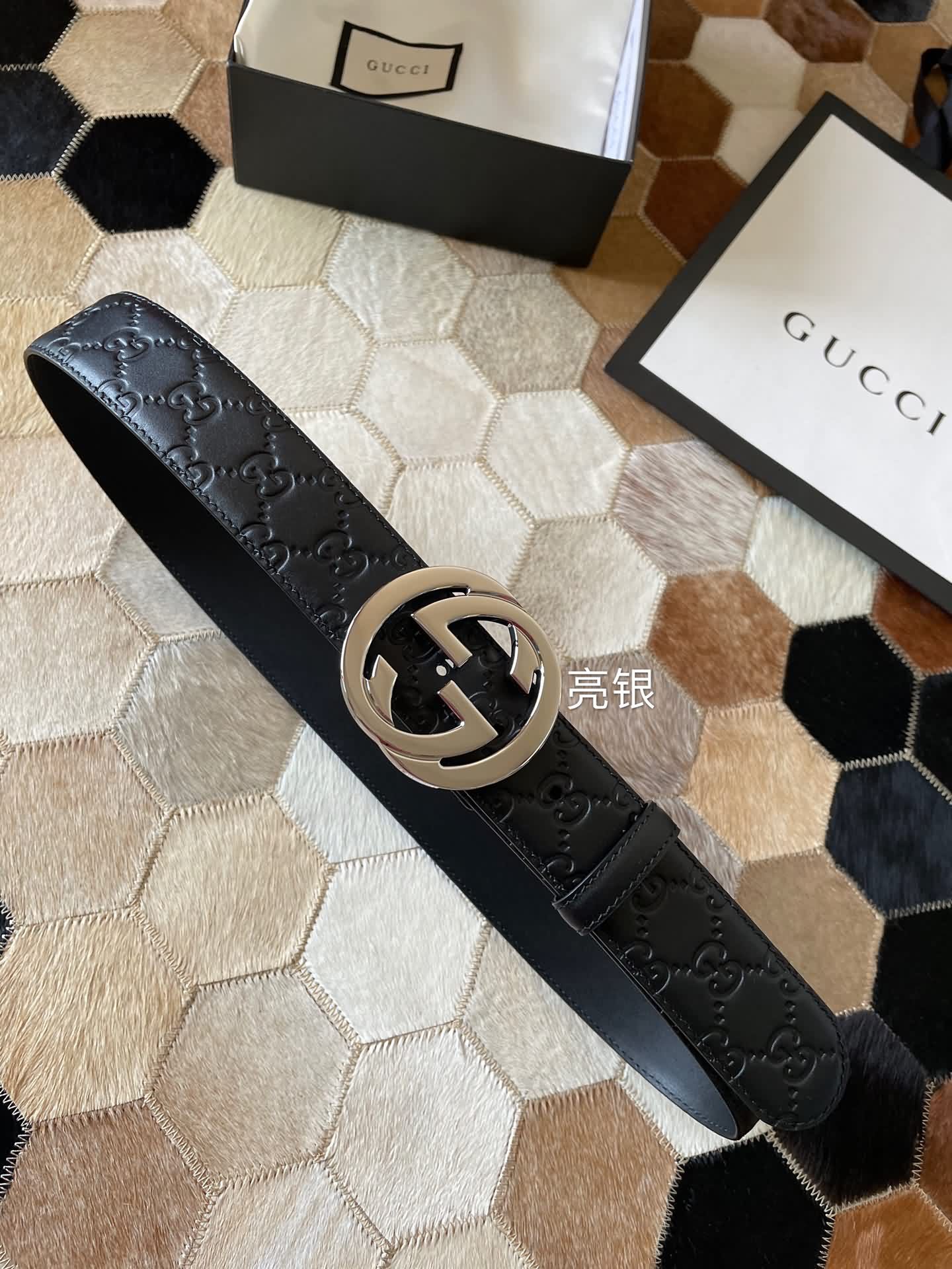 Gucci/古馳男款互扣式雙G金屬扣腰帶