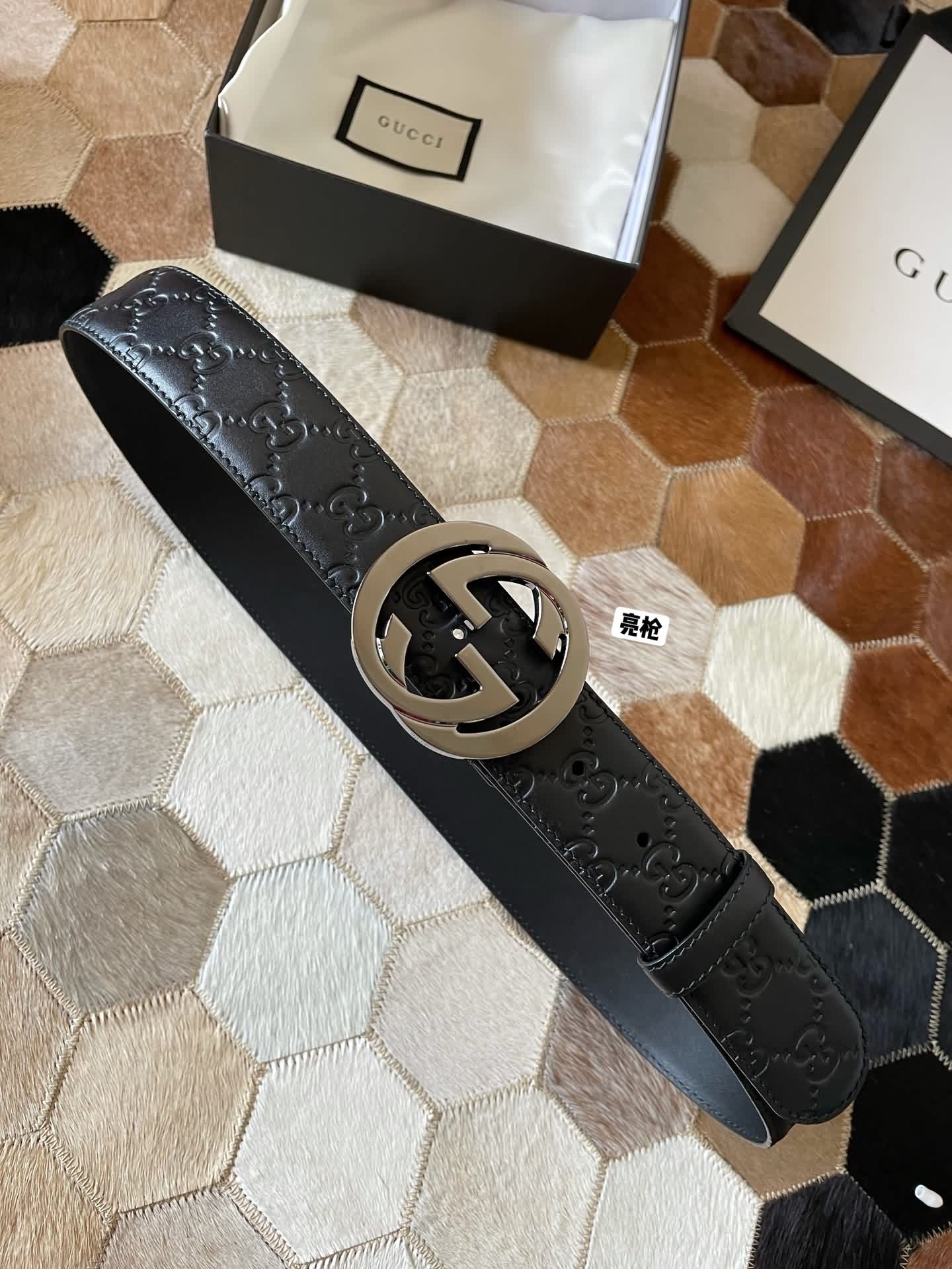Gucci/古馳男款互扣式雙G金屬扣腰帶