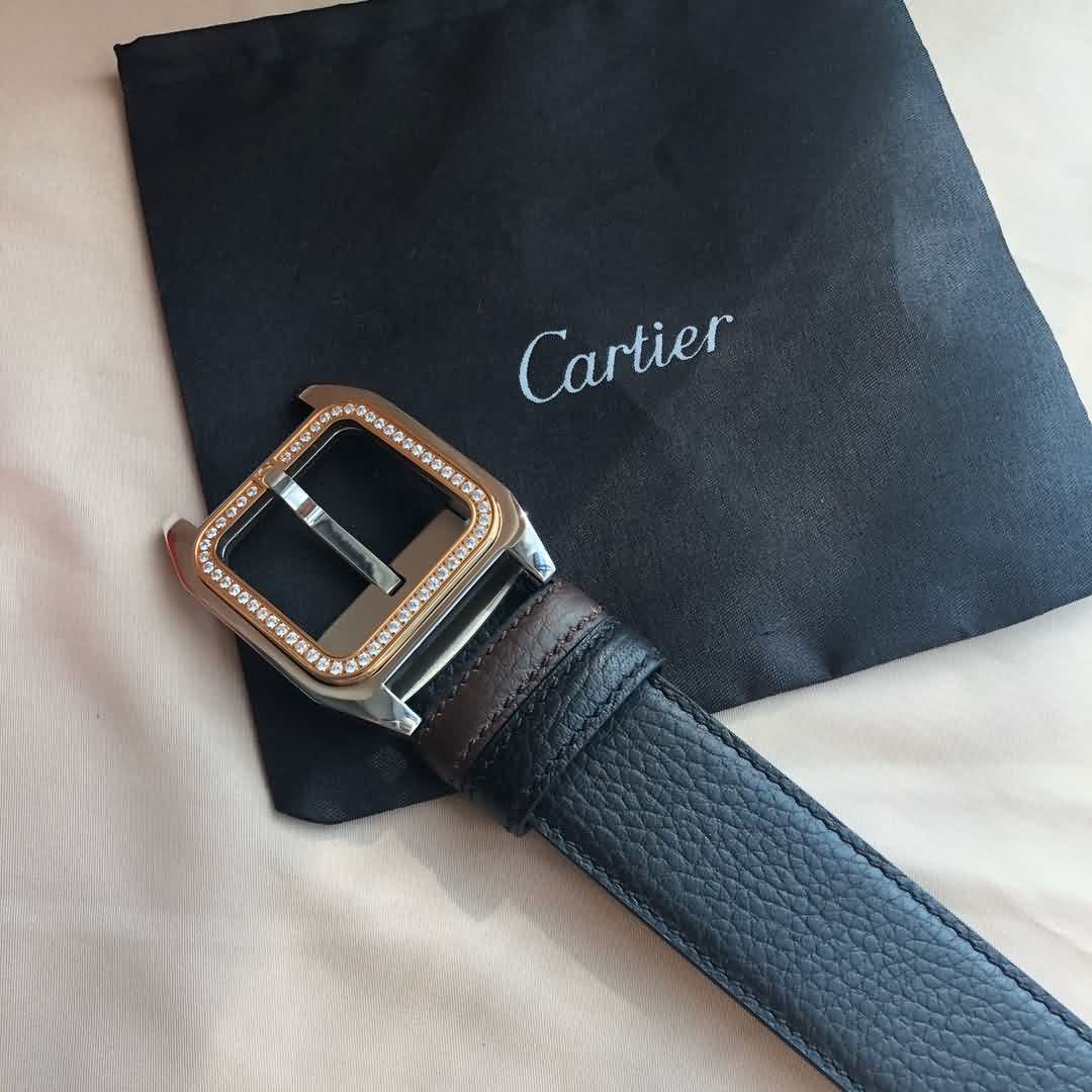 Cartier 鋼鑲嵌鑽針式扣搭配頭層牛皮