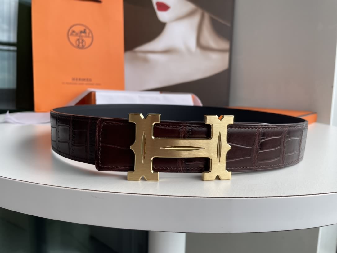 Herm&egrave;s 愛馬仕&mdash;Fareest皮帶扣&進口牛皮壓制鱷魚紋牛皮腰帶