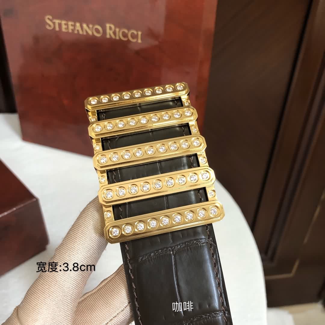 STEFANO RICCI史蒂芬.勞尼治 進口頭層牛皮精仿鱷魚紋腰帶
