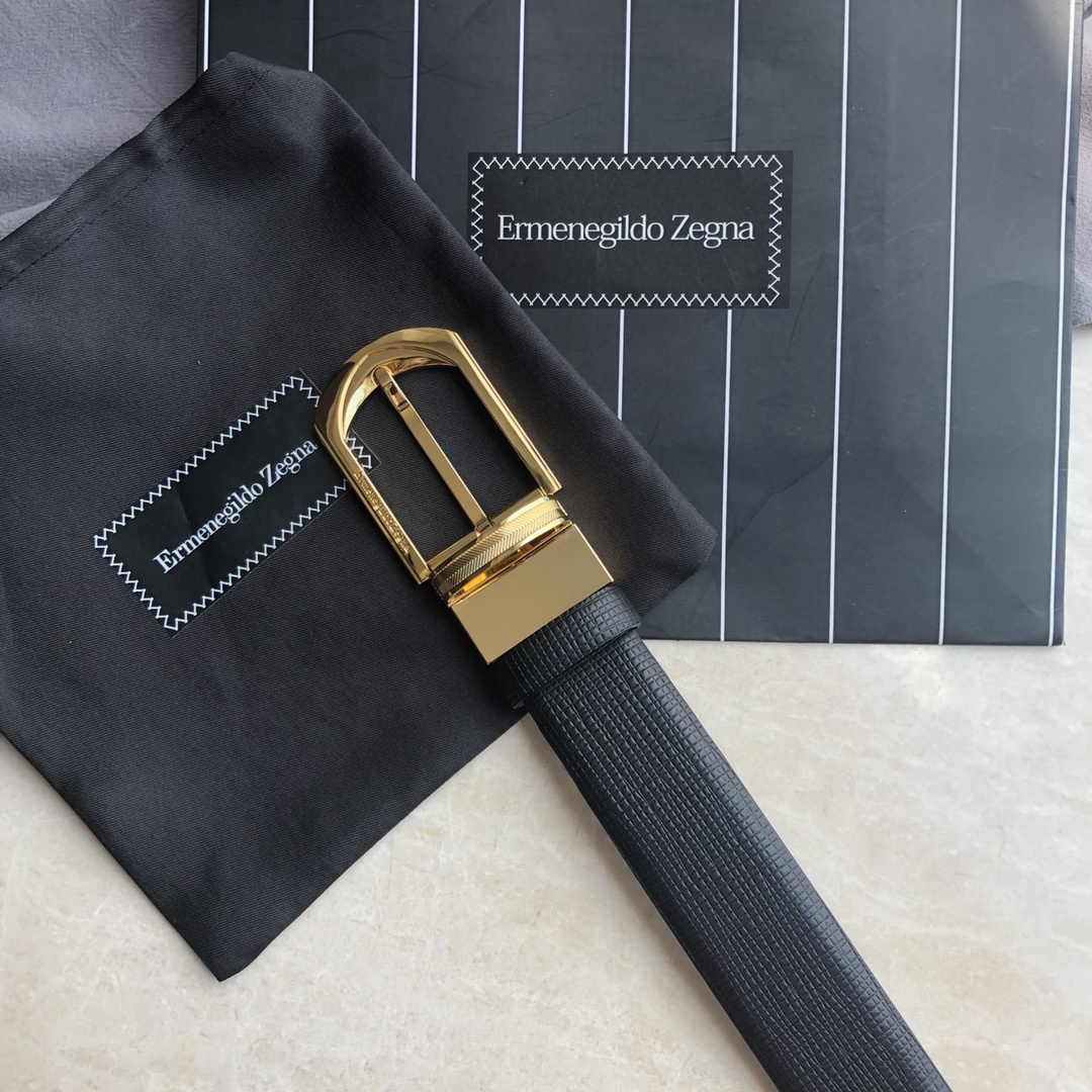Ermengildo. Zein傑尼亞男士商務休閒旋轉針扣進口頭層牛皮腰帶