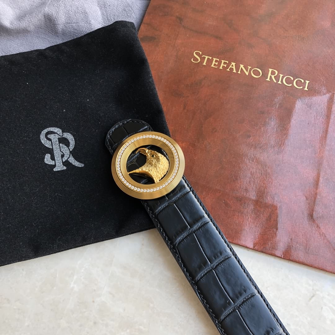 STEFANO RICCI史蒂芬.勞尼治專櫃款精鋼鷹頭鑲嵌鑽金屬扣