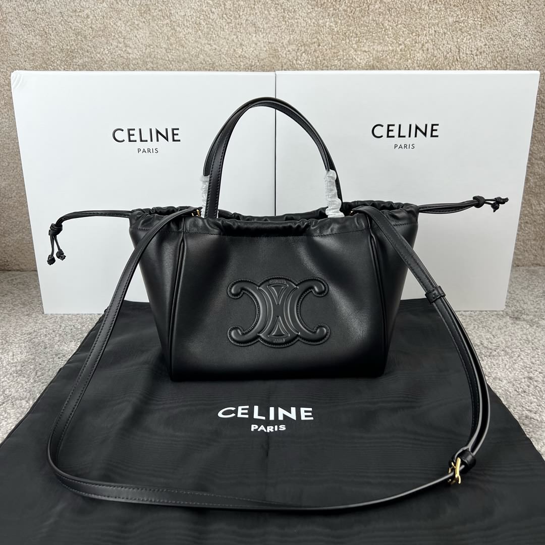 CABAS TRIOMPHE 小號光滑牛皮革抽繩包