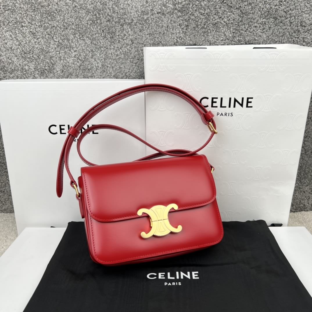 TRIOMPHE 紅色小號亮澤小牛皮手袋