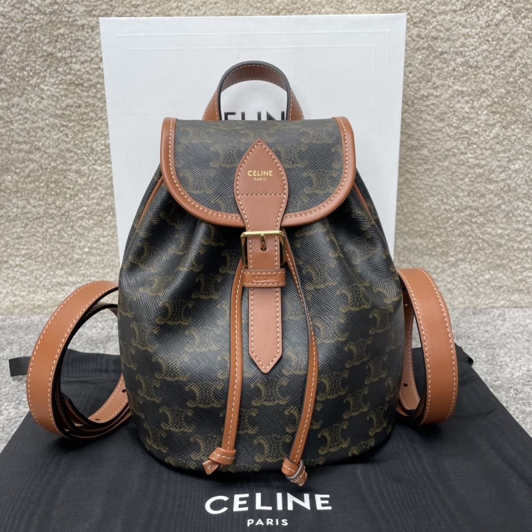 FOLCO TRIOMPHE CANVAS 標誌印花和牛皮革迷你背包