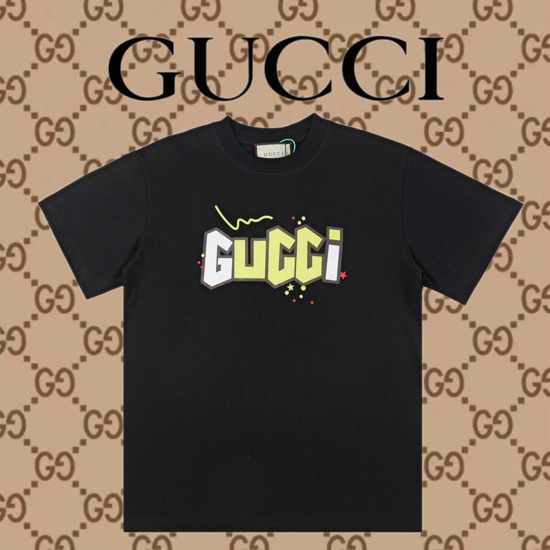 gucc* 2023春夏新款 字母印花短袖