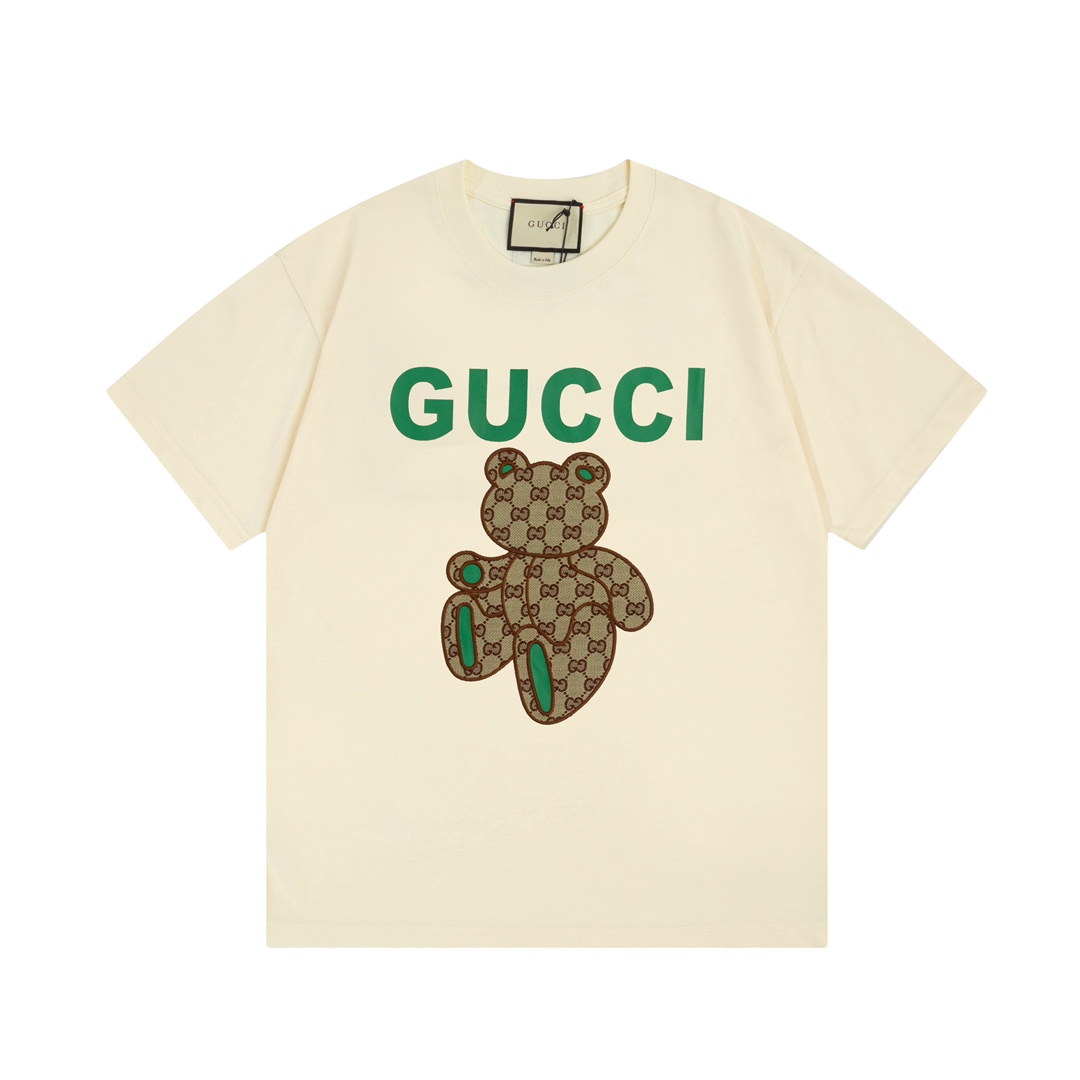GUCCI 古馳 簡約字母貼布刺繡小熊Logo標識精緻升級