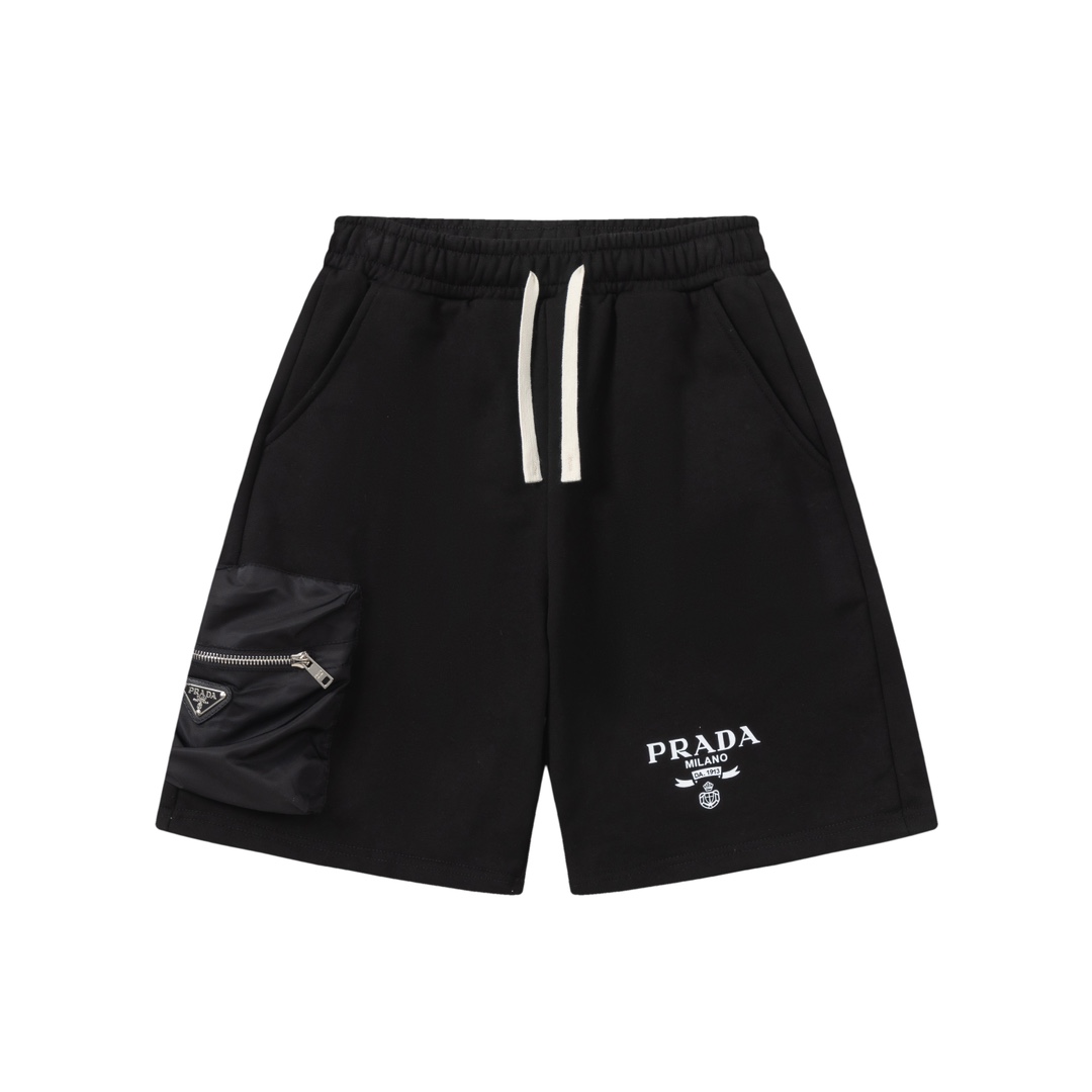 PRADA/普拉達23ss 春夏黑色經典休閒金屬口袋短褲