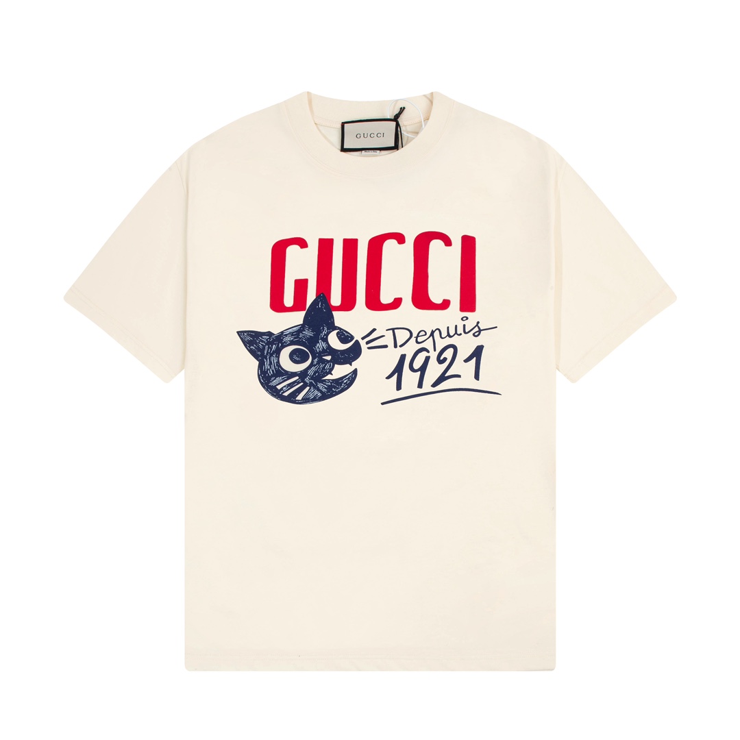 Gucci 古馳 彩色Gucci&ldquo;Depuis 1921&rdquo;貓咪印花