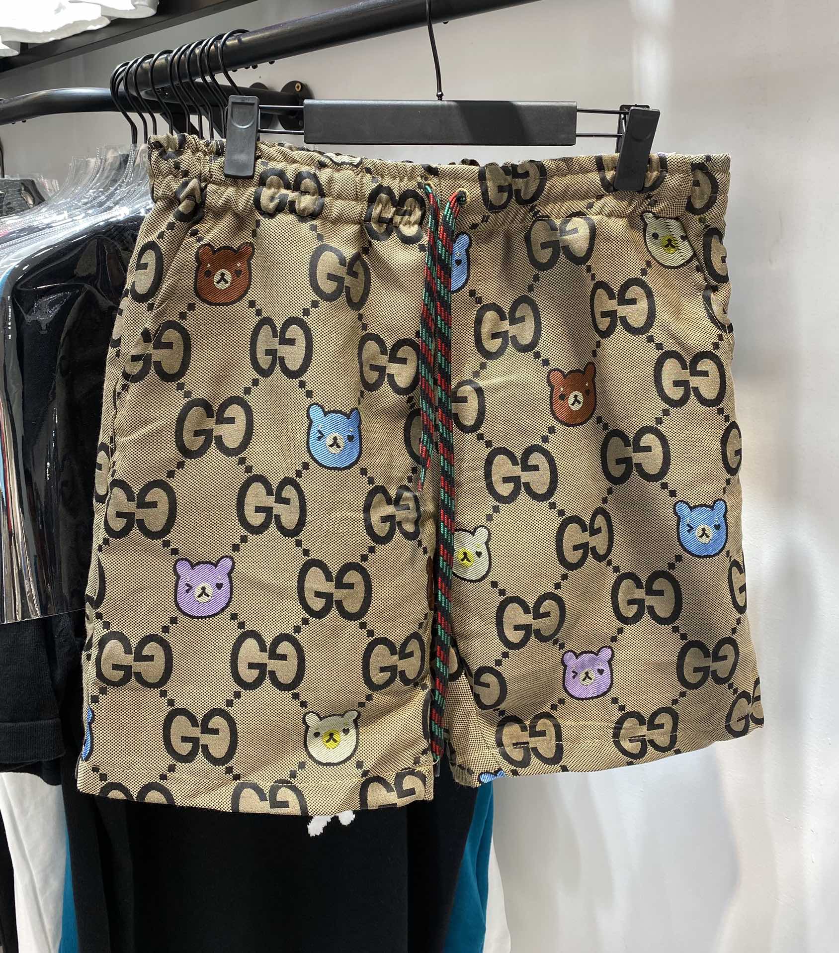 G家古馳雙G經典提花kai小熊聯名短褲