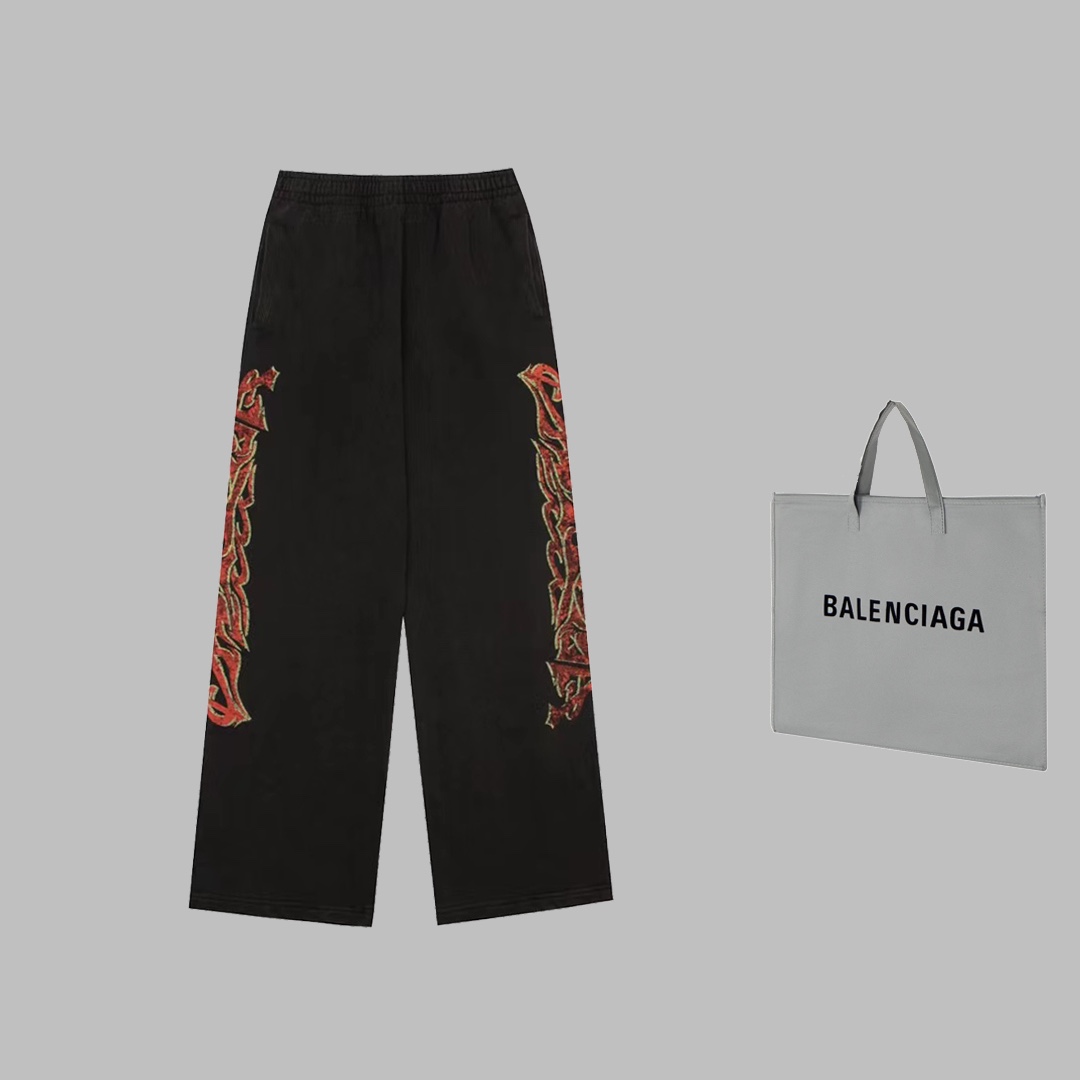Balenciga/巴黎世家2023SS 噴墨塗鴉印花做舊長褲