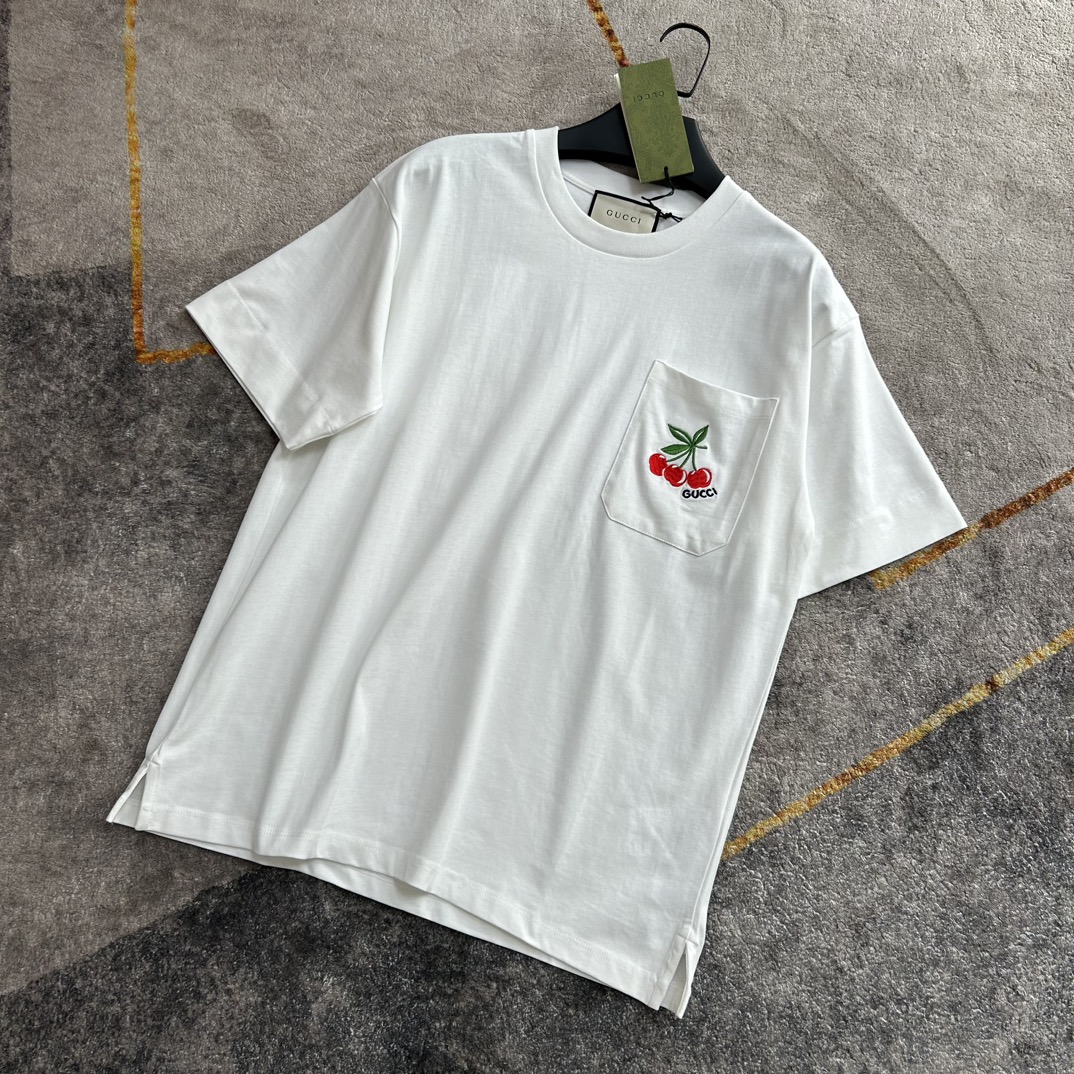 純原2023夏季新款 Gucci 字母櫻桃刺繡上衣