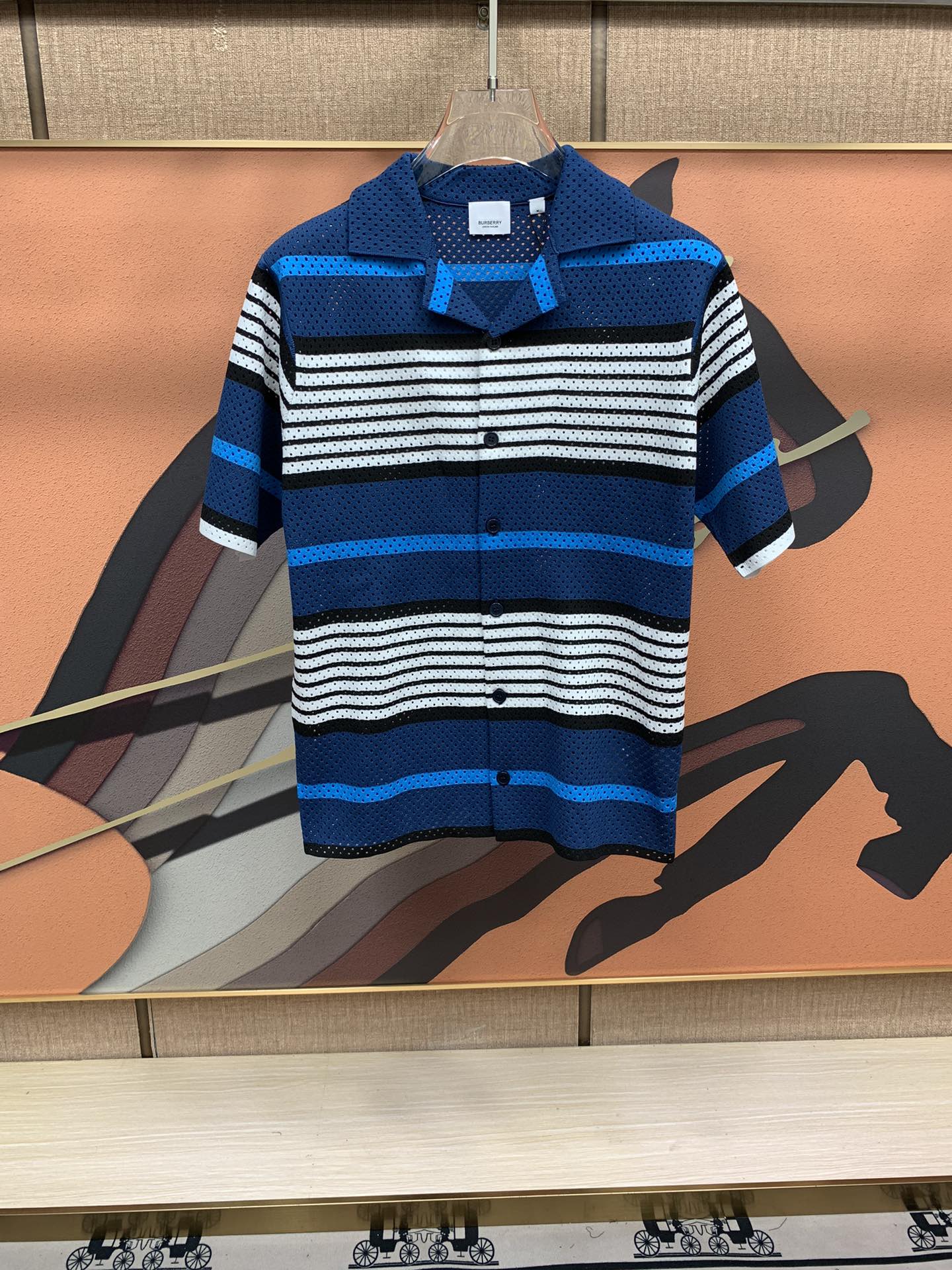 Burberry/巴寶莉 2023SS新款紋網眼針織休閒襯衫