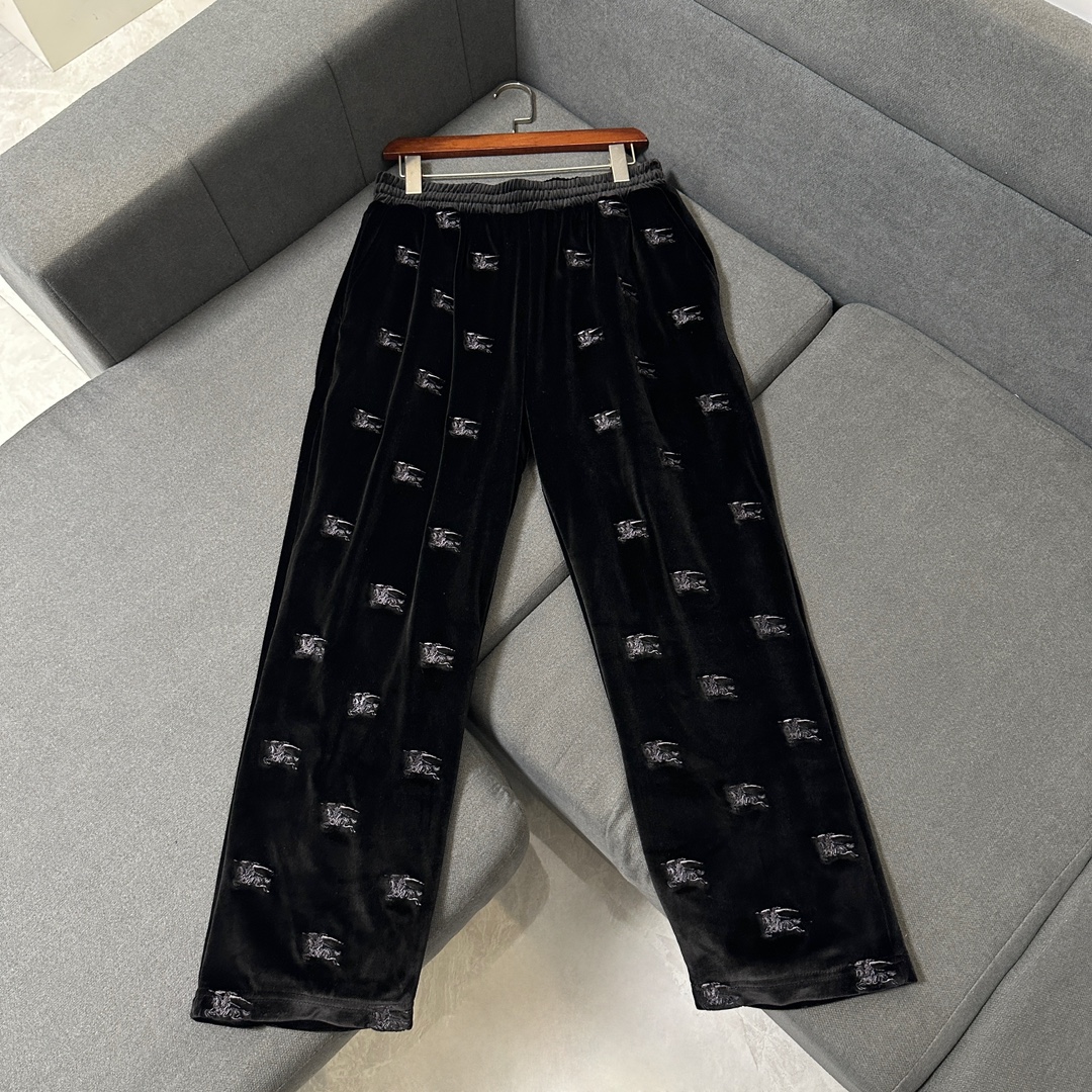 Burberry/巴寶莉2023秋冬新款套裝馬術騎士徽標絲絨慢跑褲