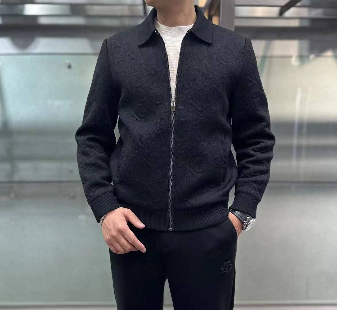 Armani 阿瑪尼23ss秋冬新款針織翻領夾克外套