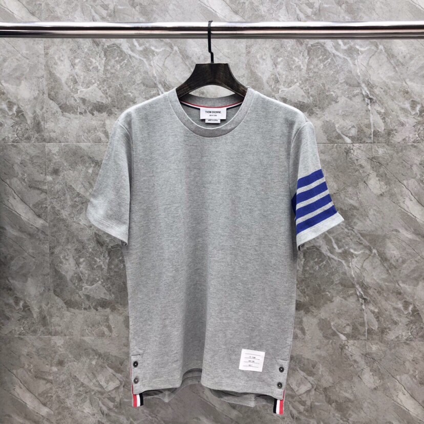 THOM BROWNE 湯姆布朗 TB珠地棉藍杠短袖圓領T恤