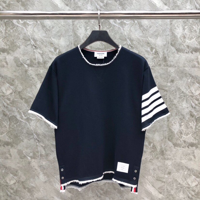 THOM BROWNE 湯姆布朗 TB毛圈流蘇色織短袖  圓領T恤