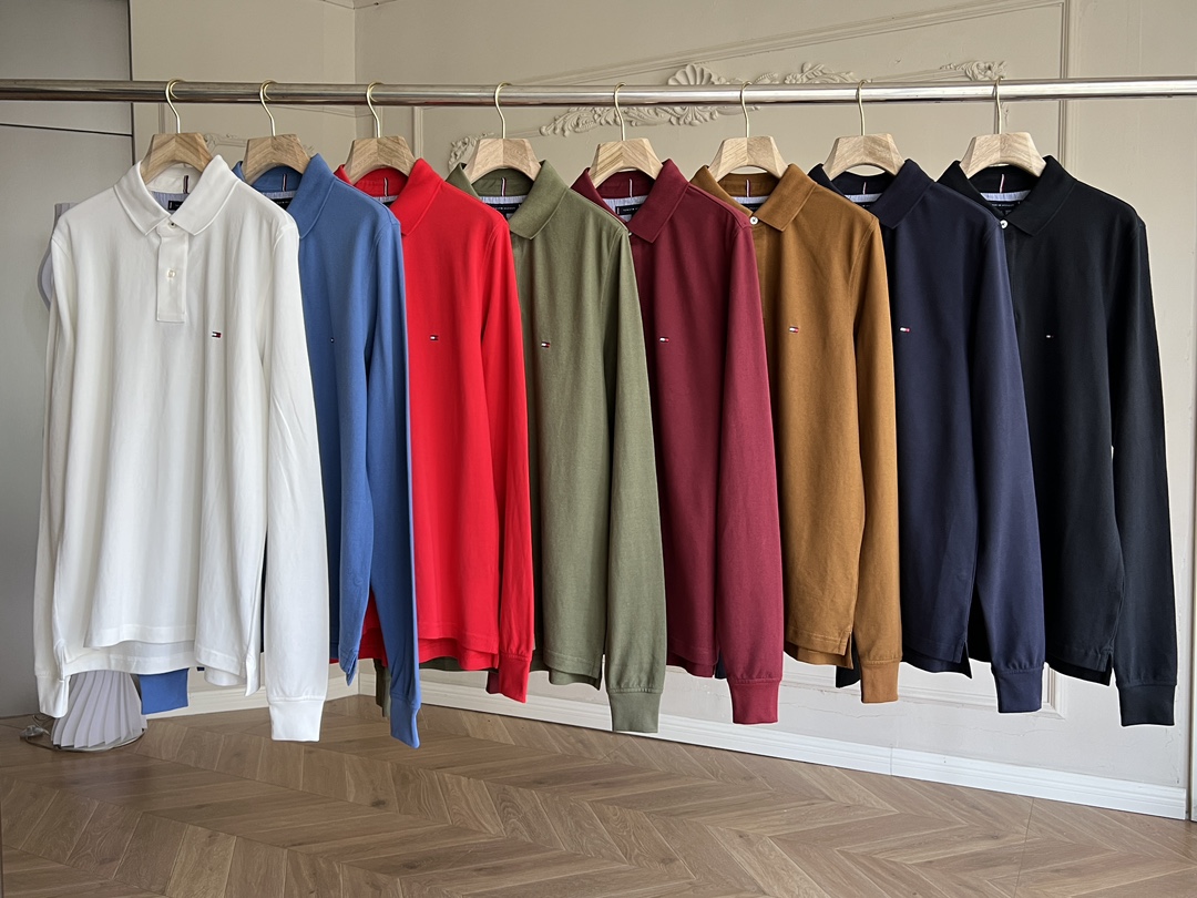 Tommy/湯米 23新款秋冬男裝純棉簡約繡標修身版長袖POLO衫