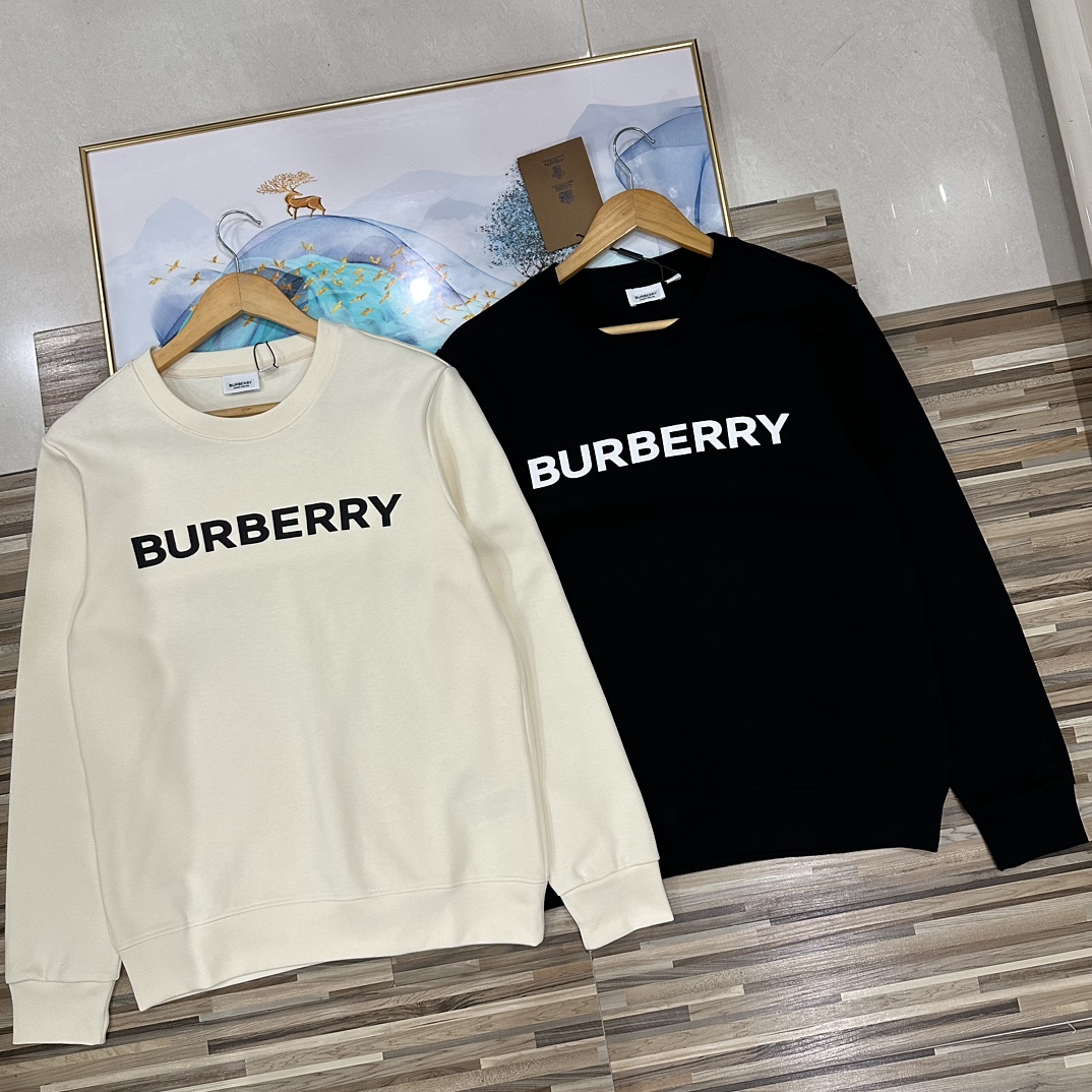burberry字母印花logo情侶款男女同款圓領套頭保暖衛衣