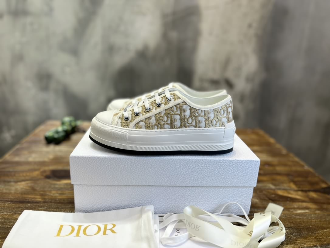 Dior迪奧Walk'n系列 老花 刺繡 厚底帆布鞋 情侶款 休閒運動鞋