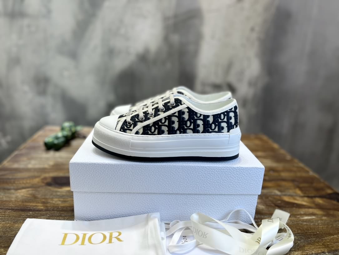 Dior迪奧Walk'n系列 老花 刺繡 厚底帆布鞋 情侶款 休閒運動鞋