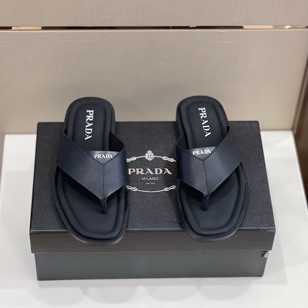 Prad@P家進口牛皮男款拖鞋