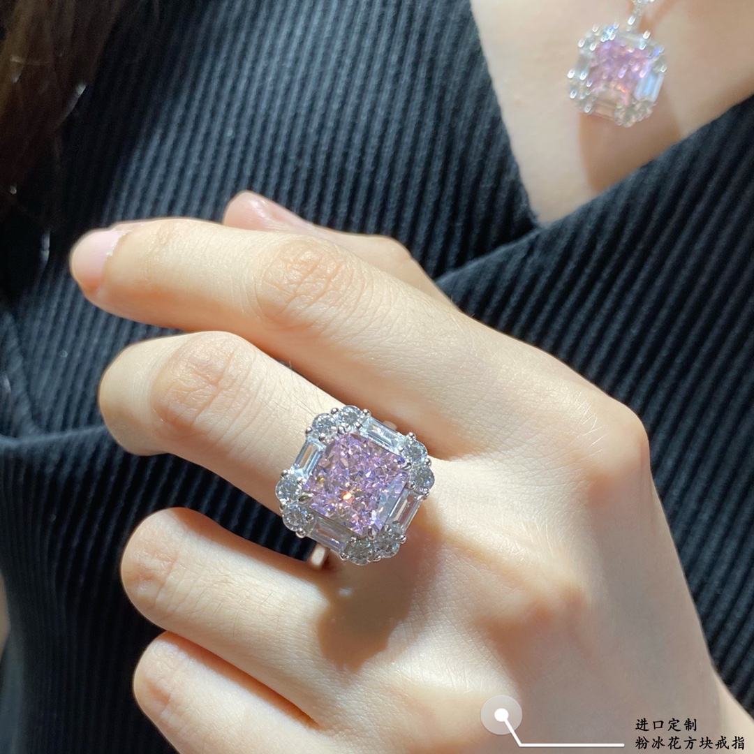 進口定制，粉冰花方塊戒指