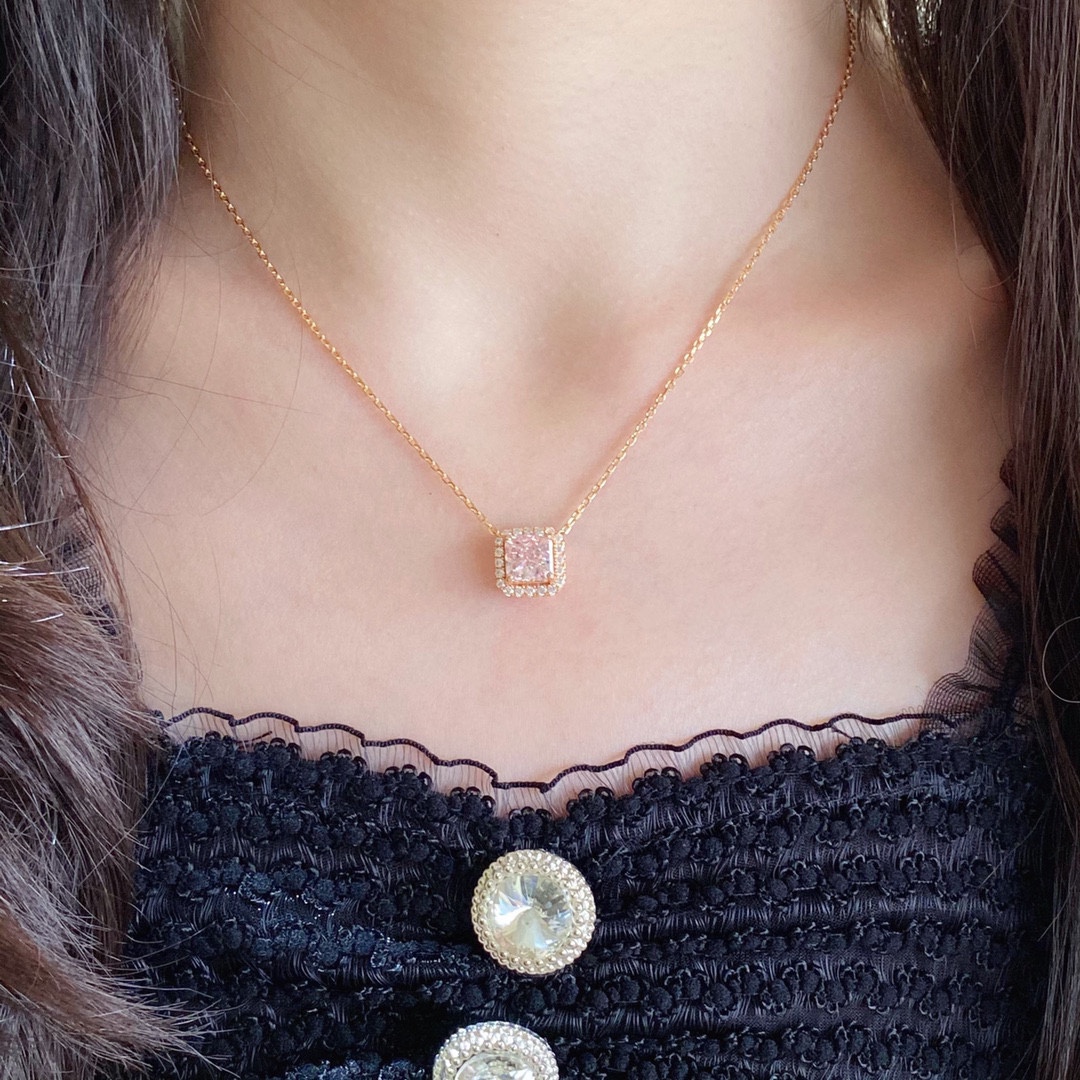 進口定制，方形粉冰花項鏈如果說鑽石