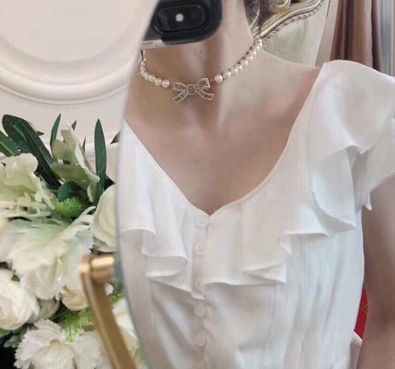 香奈兒新款珍珠蝴蝶結 項鏈