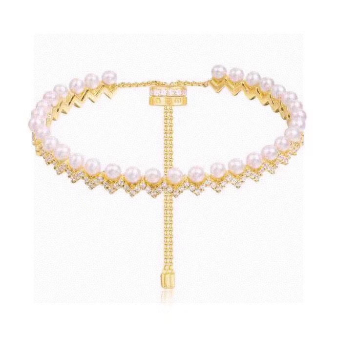 Apm monaco金色Z字形珍珠手鏈手鐲