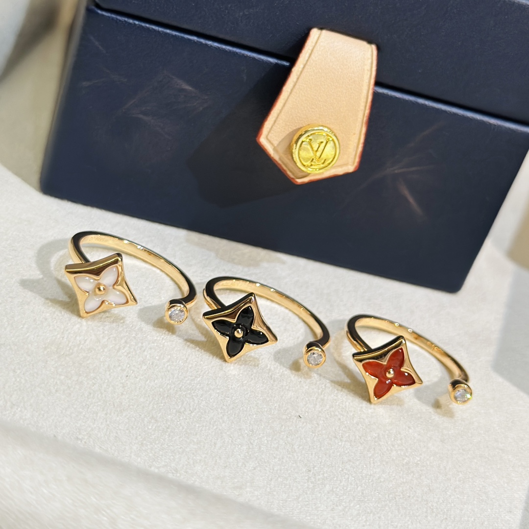 Lv 四葉草 花卉 開口戒指