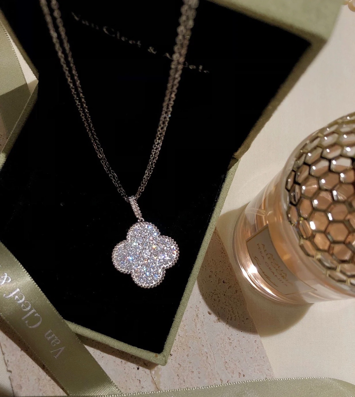 vca滿鑽四葉草大號長鏈