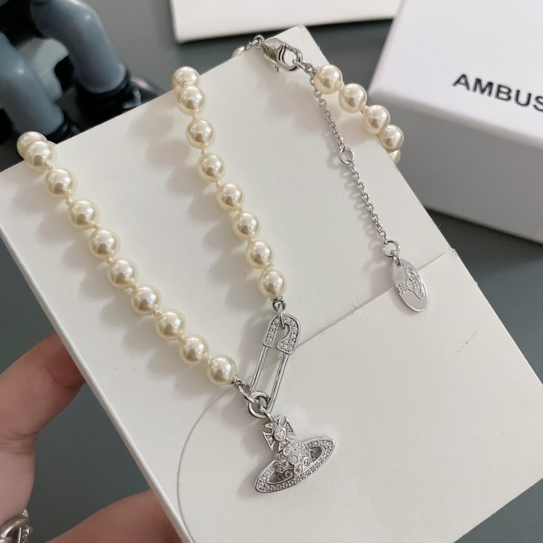 別針星球珍珠項鏈