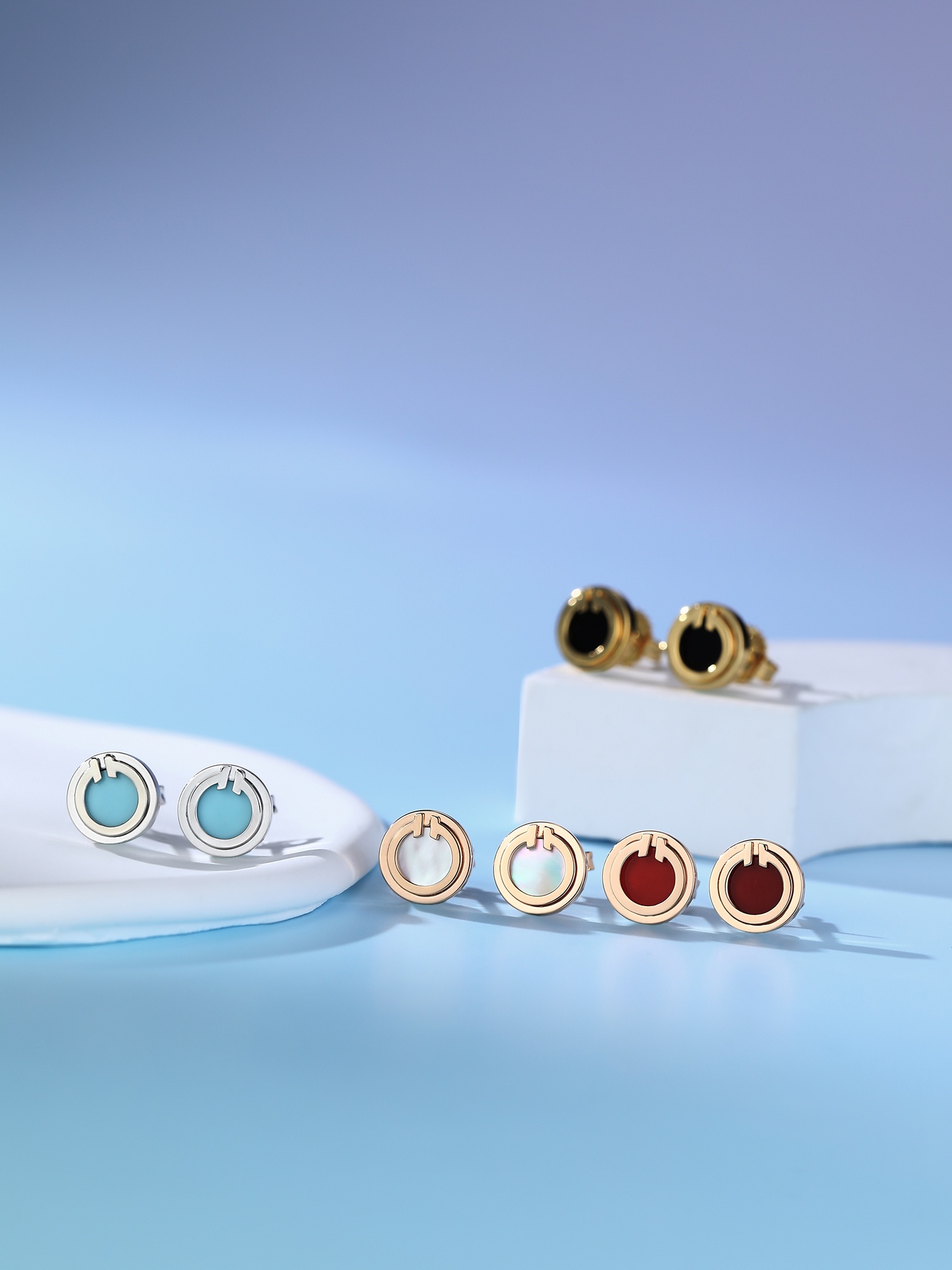 圈圈T字圓形耳釘