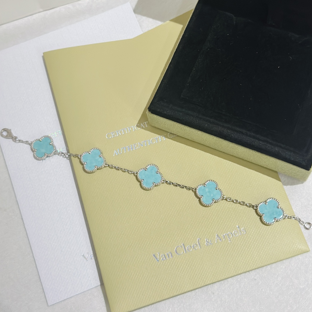 VCA 限量版 薄荷藍 四葉草 五花手鏈