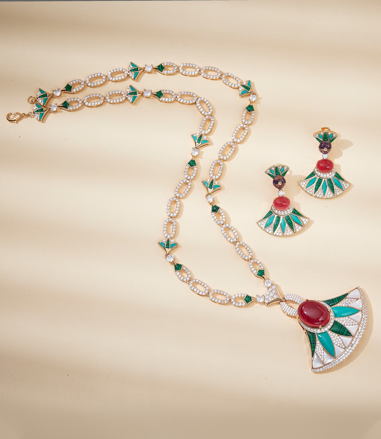 歐美長款孔雀石扇子項鏈